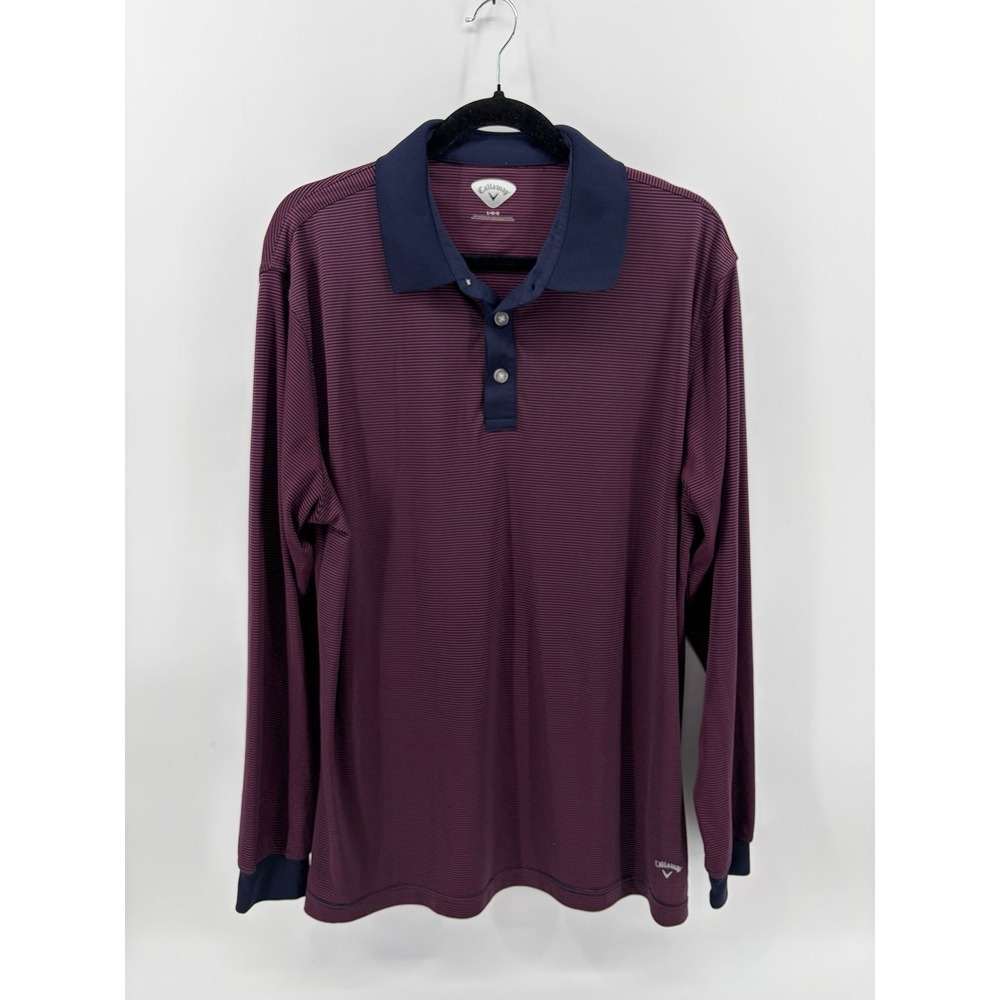 Callaway, Plum/Navy Striped, Long Sleeve Polo, Men's Size Large, Pre-Owned